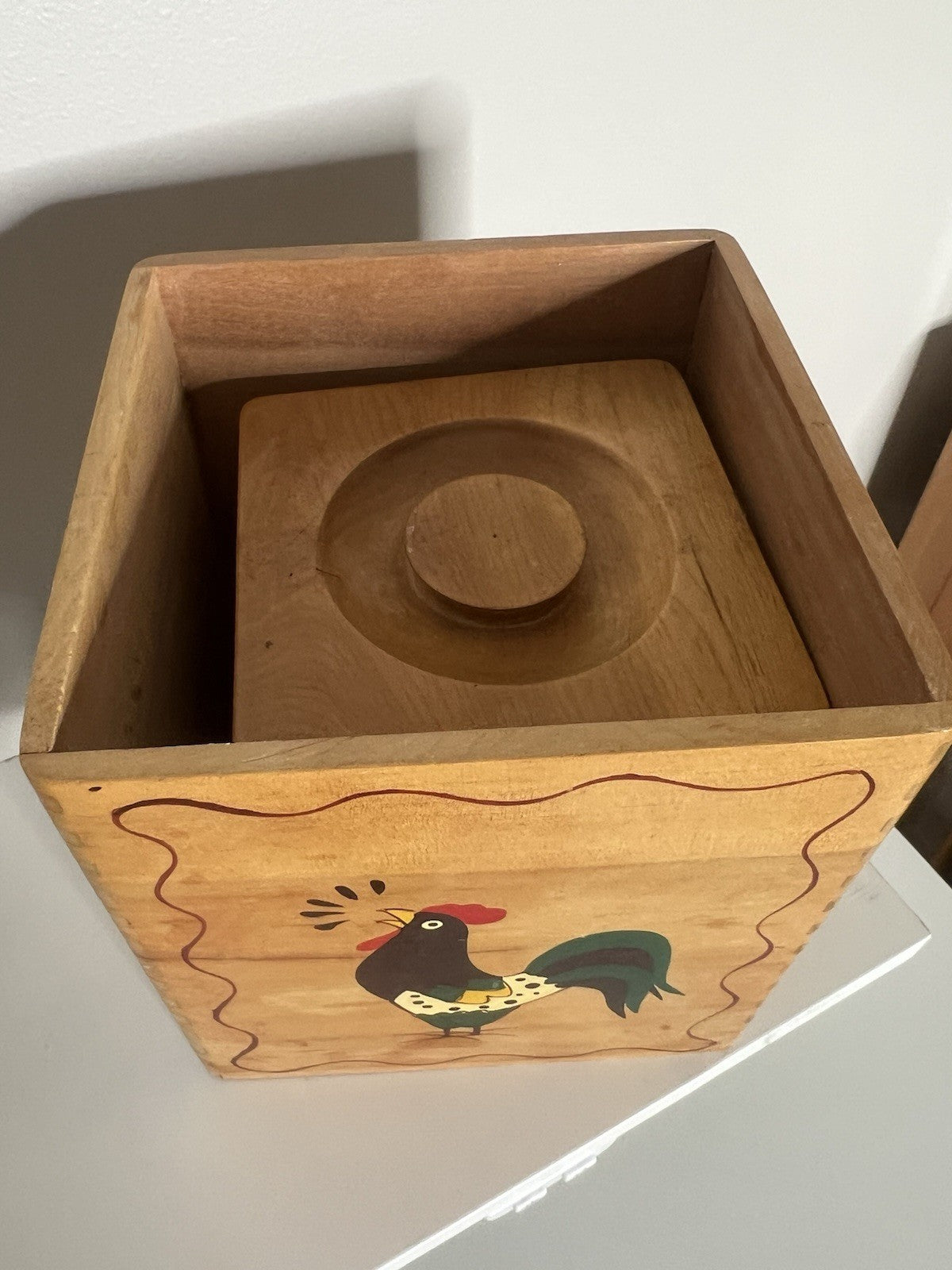 Vintage Holly-Woodware Canisters (2) Handpainted Rooster w/Trim Nestled, Awesome